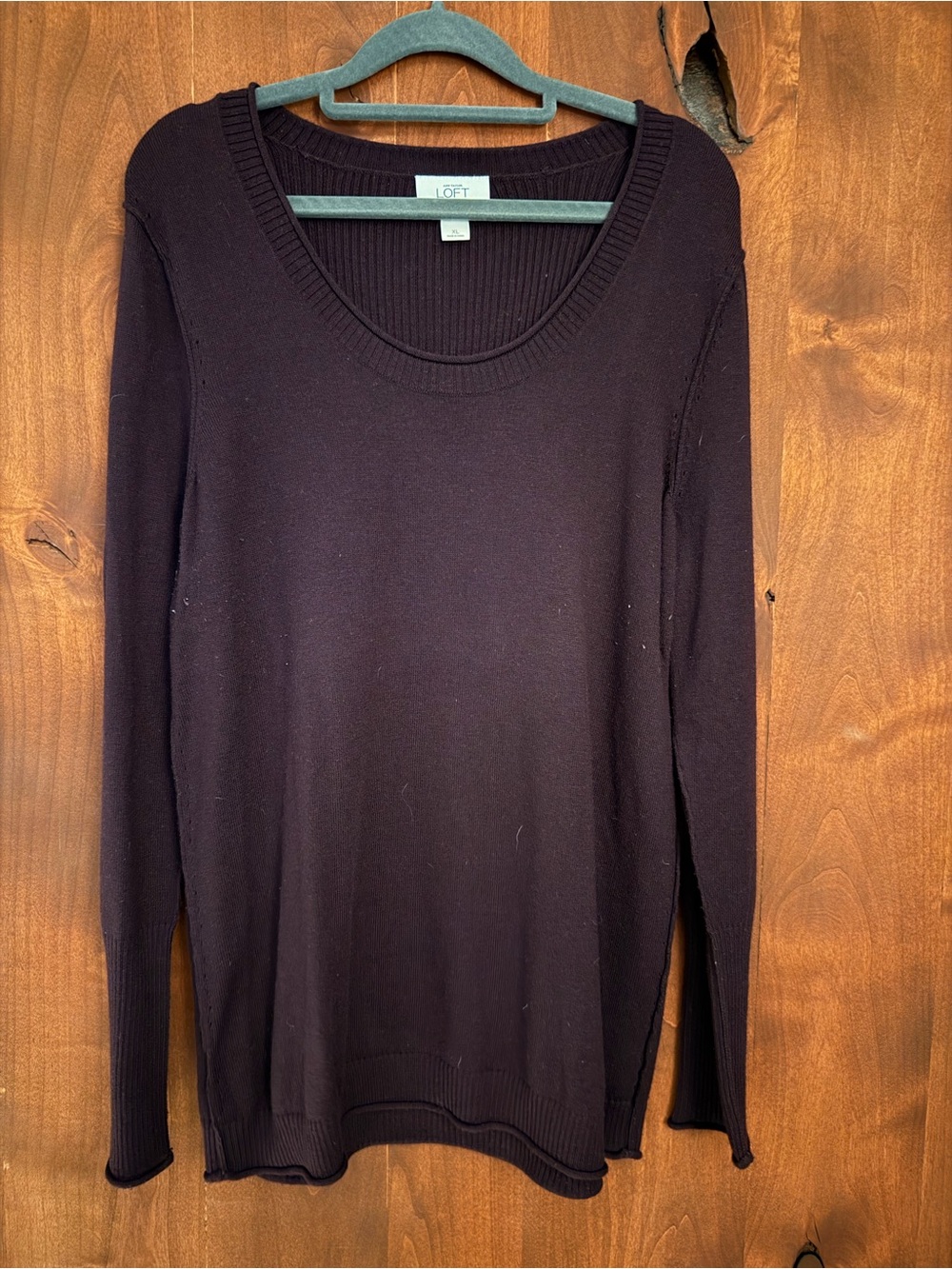 LOFT Women's Dark Purple Scoop Neck Sweater